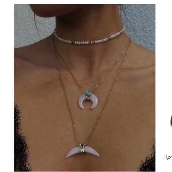 Nialaya Skyfall Gold Tiger Tooth Mother of Pearl & Bali Turquoise Necklace - Picture 5 of 5